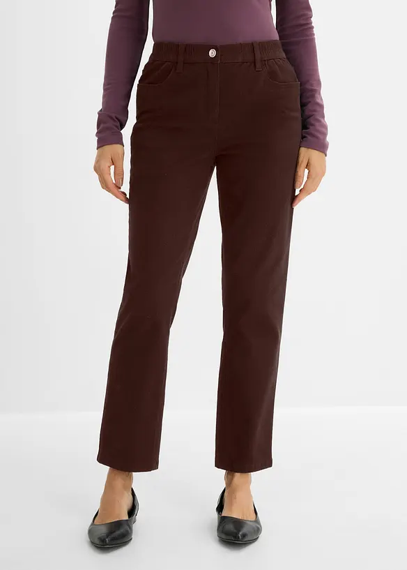 High-Waist-Twillhose aus Baumwoll-Mix in braun von vorne - bonprix