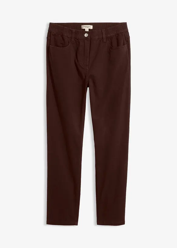 High-Waist-Twillhose aus Baumwoll-Mix in braun von vorne - bonprix