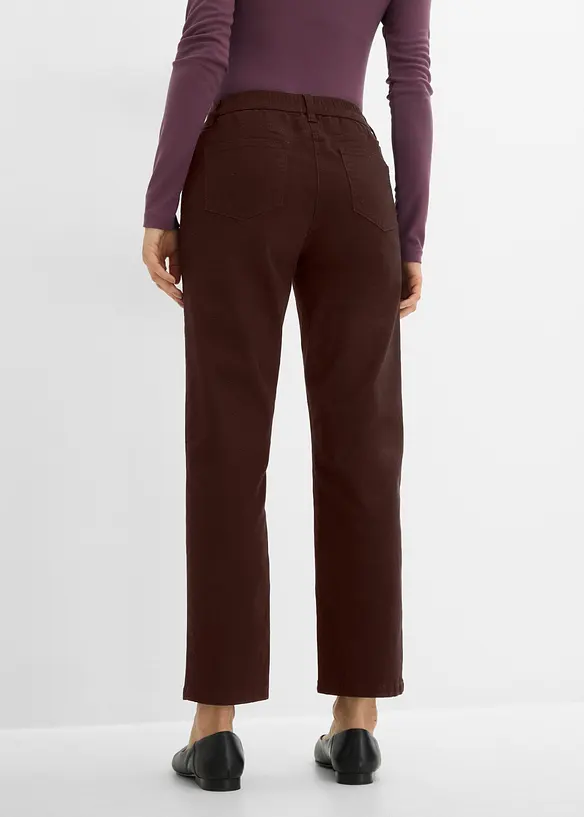 High-Waist-Twillhose aus Baumwoll-Mix in braun von hinten - bonprix