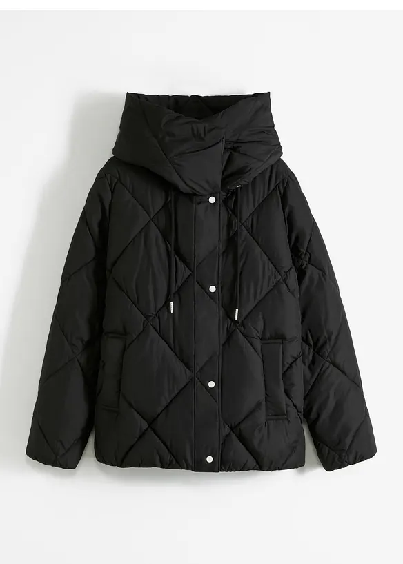 Steppjacke mit Kapuze in schwarz von vorne - bonprix