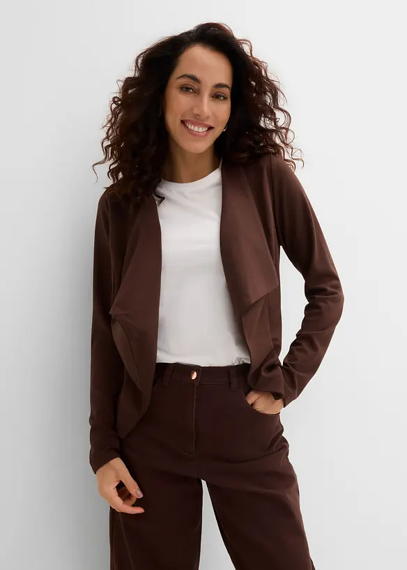 Jersey-Blazer aus feiner Viskose in braun von vorne (im Anschnitt) - bonprix