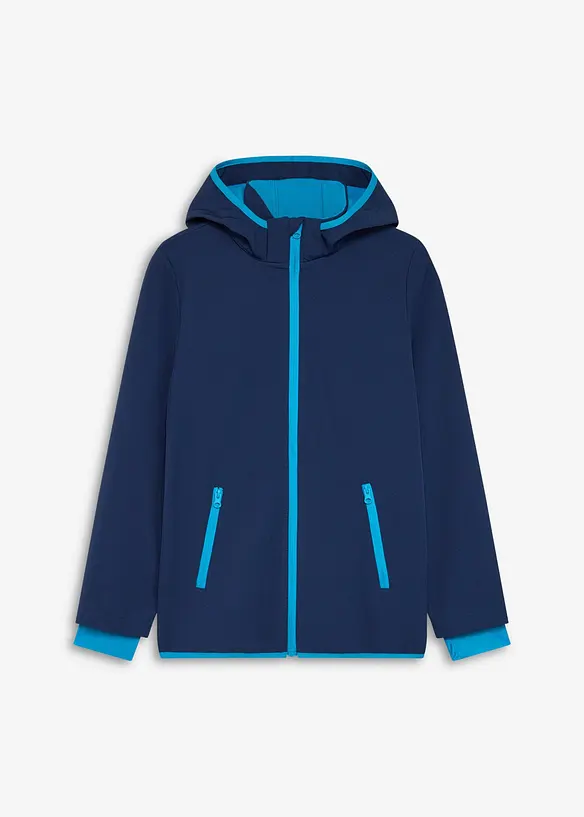 Windabweisende Softshelljacke mit abnehmbarer Kapuze in blau von vorne - bonprix Windabweisende Softshelljacke mit abnehmbarer Kapuze in blau von vorne - bonprix