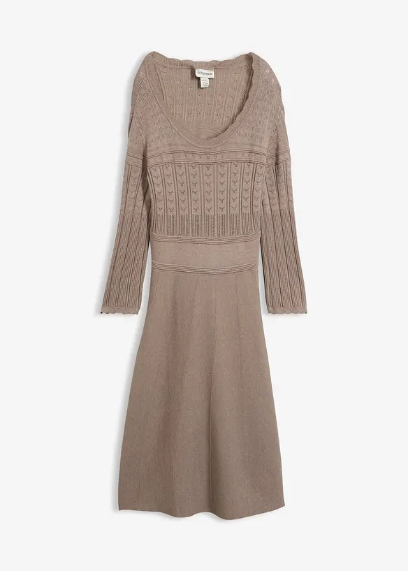 Strickkleid mit Ajourmuster in braun von vorne - bonprix Strickkleid mit Ajourmuster in braun von vorne - bonprix
