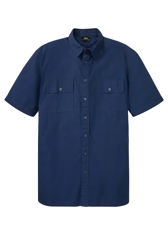 Kurzarmhemd aus Baumwoll-Popeline in Regular Fit in blau von vorne - bonprix