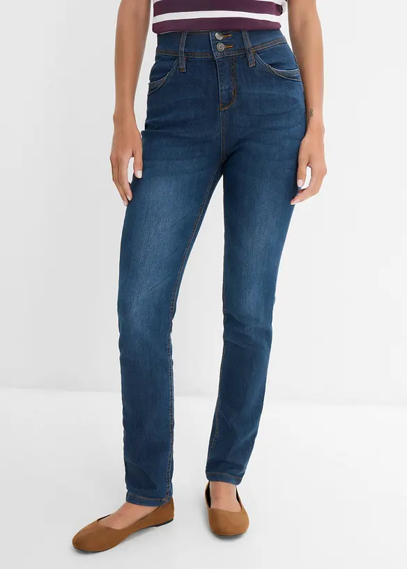 Slim-Fit-Jeans High Waist, Komfort-Stretch in blau von vorne - bonprix
