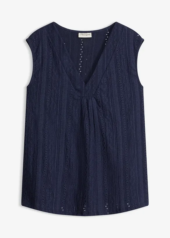 Top mit Lochstickerei in blau von vorne - bonprix Top mit Lochstickerei in blau von vorne - bonprix