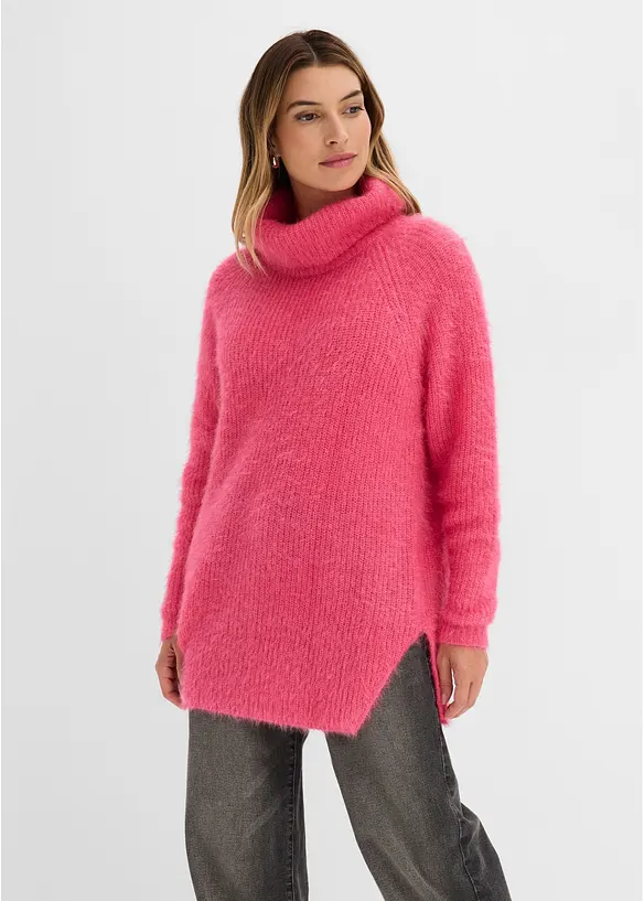 Oversize-Rollkragenpullover in pink von vorne (im Anschnitt) - bonprix