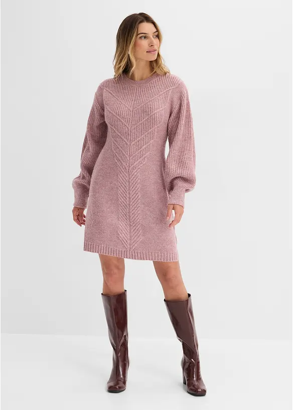 Strickkleid in rosa von vorne (Totalaufnahme) - bonprix