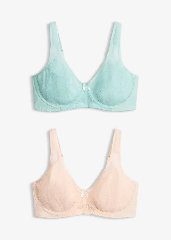 Minimizer-BH mit gepolsterten Trägern (2er Pack) in beige von vorne - bonprix