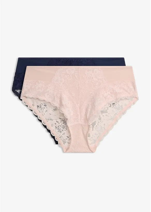 Maxislip mit zarter Spitze (2er Pack) in blau von vorne - bonprix