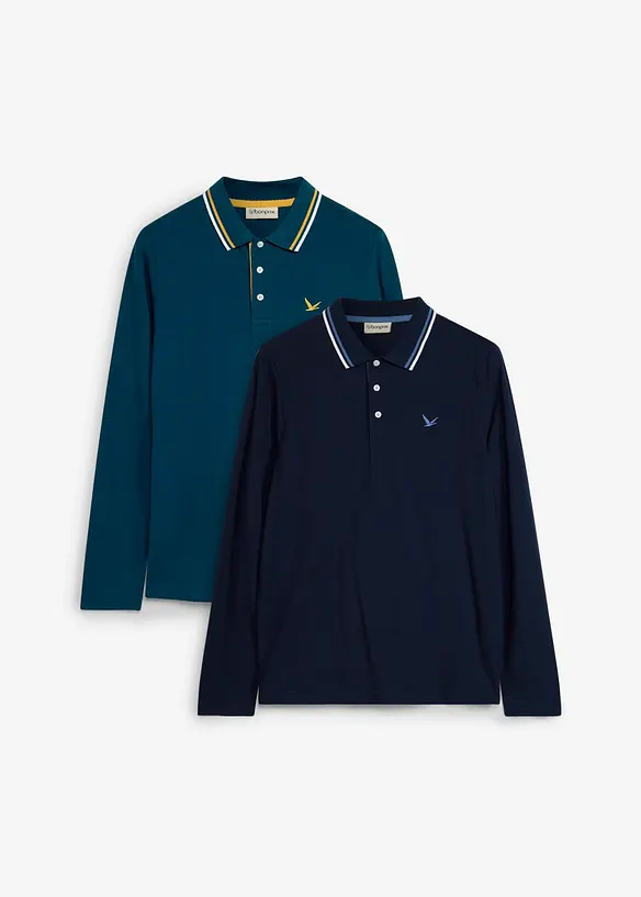 Poloshirt in Regular Fit (2er Pack) in petrol von vorne - bonprix