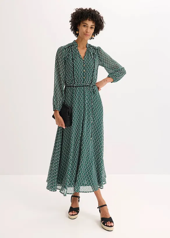 Chiffonkleid mit Kontrast-Pipings in schwarz von vorne (Totalaufnahme) - bonprix Chiffonkleid mit Kontrast-Pipings in schwarz von vorne (Totalaufnahme) - bonprix