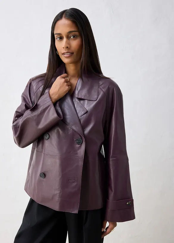 Cabanjacke aus Lammnappa-Leder in rot von vorne (im Anschnitt) - bonprix Cabanjacke aus Lammnappa-Leder in rot von vorne (im Anschnitt) - bonprix