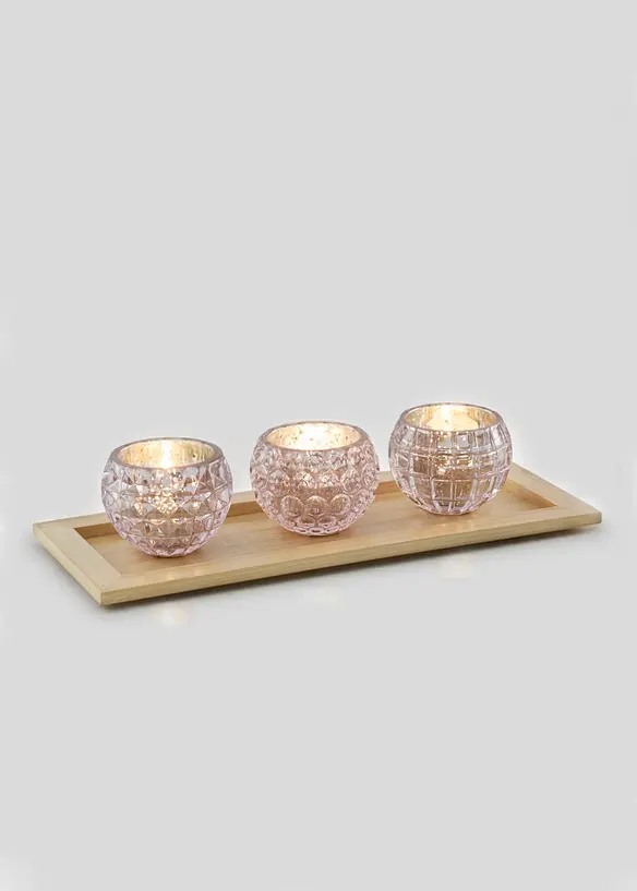 Teelichthalter auf Tablett (3er Pack) in rosa von vorne - bonprix