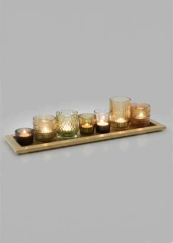 Teelichthalter auf Tablett (8-tlg. Set) in braun von vorne - bonprix
