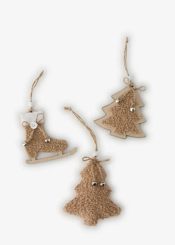 Hängedeko mit Plüsch (3-tlg. Set) in braun von vorne - bonprix