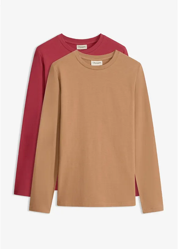 Slim-Fit Shirt mit reiner Bio-Baumwolle (2er Pack) in rot von vorne - bonprix