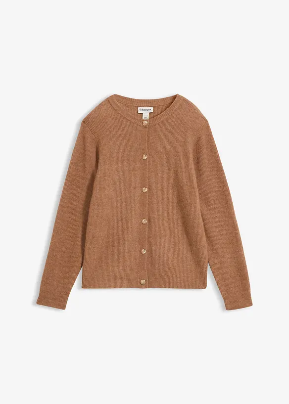 Strickjacke aus wärmendem Alpaka-Mix in braun von vorne - bonprix