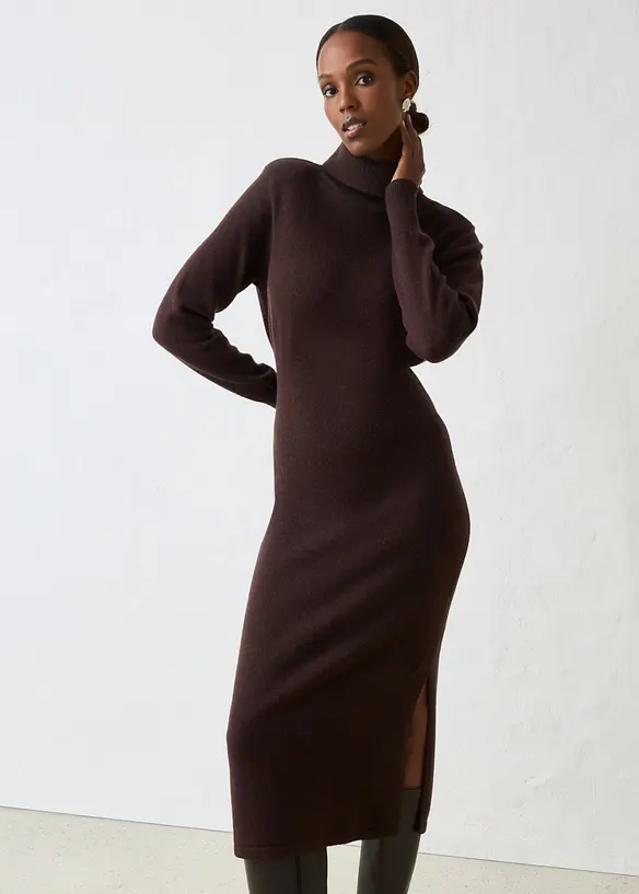 Strickkleid aus Merinowolle in braun von vorne (Totalaufnahme) - bonprix