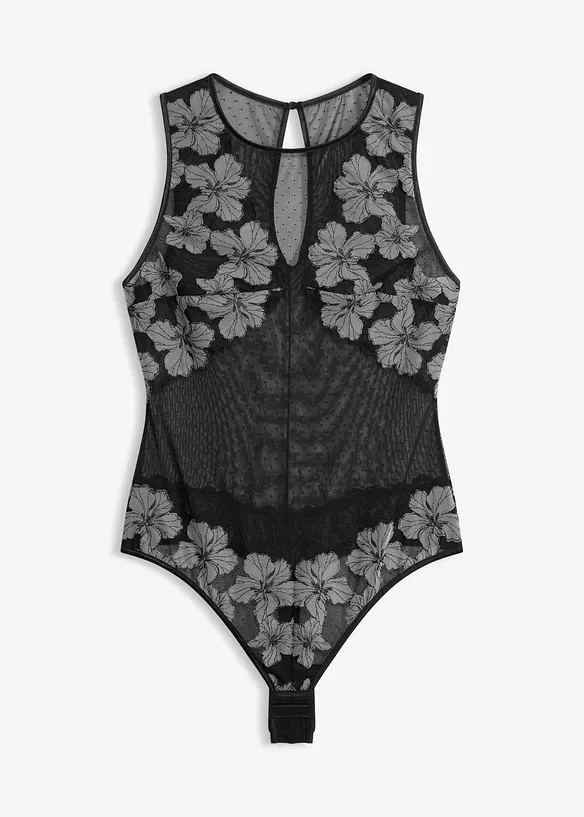 Stringbody mit edler Stickerei in schwarz von vorne - bonprix