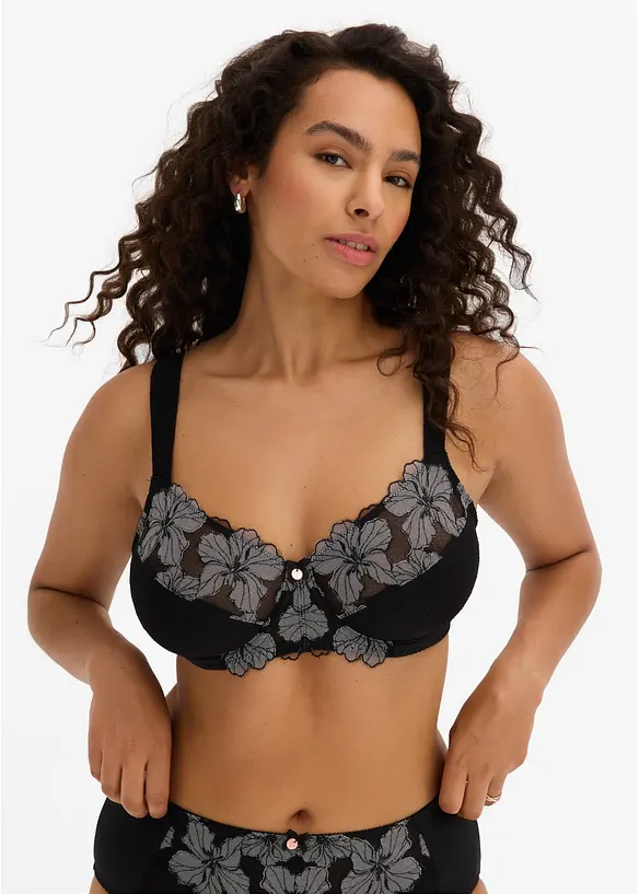 Minimizer-BH mit gepolsterten Trägern in schwarz von vorne (im Anschnitt) - bonprix Minimizer-BH mit gepolsterten Trägern in schwarz von vorne (im Anschnitt) - bonprix