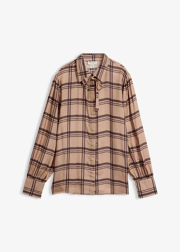 Bluse aus glänzendem Seiden-Mix in braun von vorne - bonprix