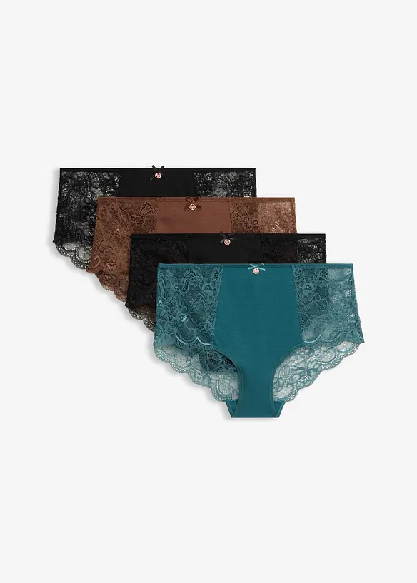 Damen Panty mit Bio-Baumwolle und Spitze (4er Pack) in schwarz von vorne - bonprix