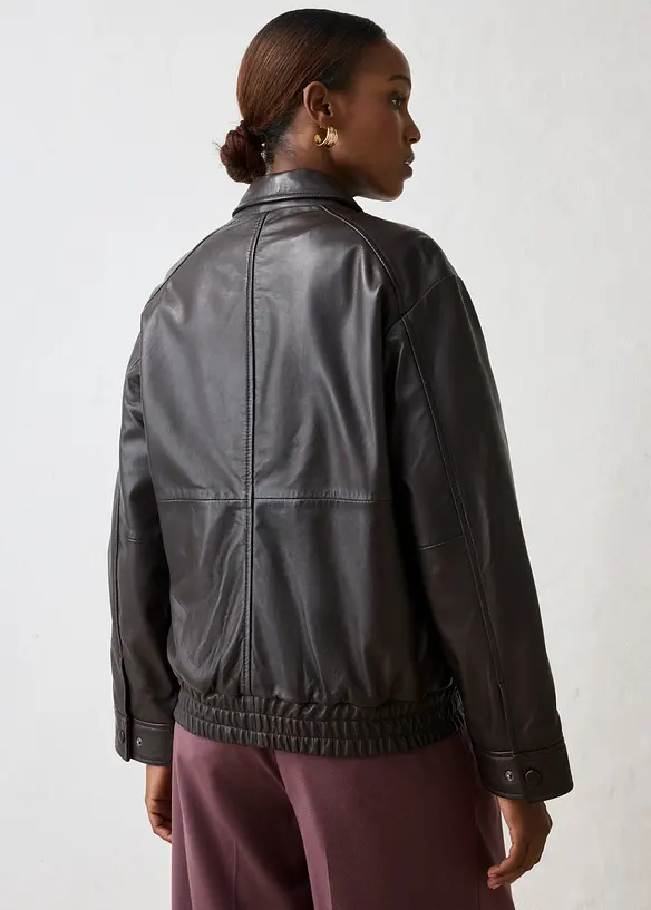 Oversize Leder-Blouson aus Lammnappa in braun von hinten (im Anschnitt) - bonprix