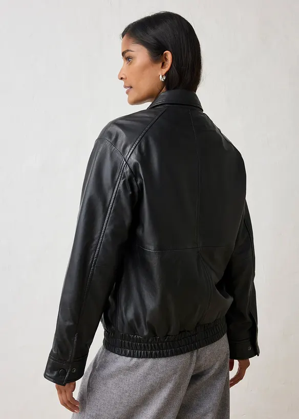 Oversize Leder-Blouson aus Lammnappa in schwarz von hinten (im Anschnitt) - bonprix