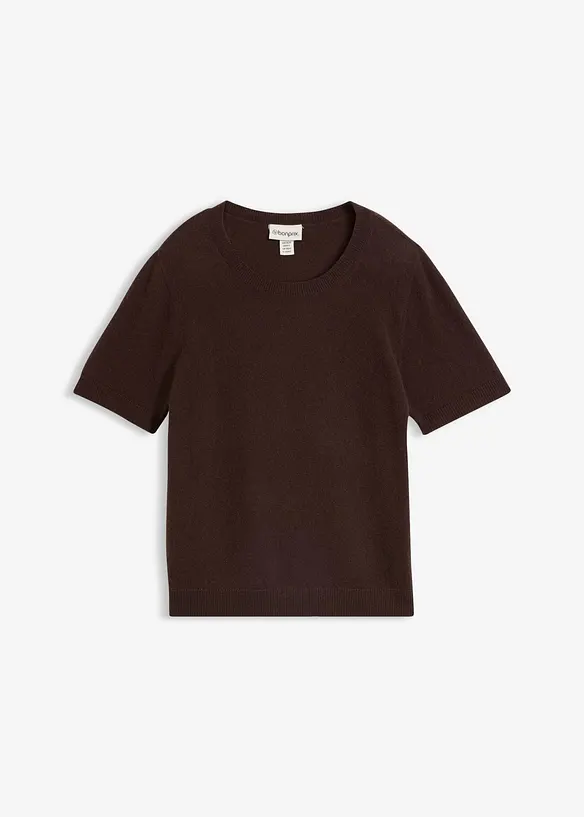 Kurzarmpullover aus reinem Kaschmir mit Good Cashmere Standard® in braun von vorne - bonprix