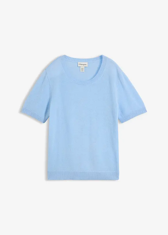 Kurzarmpullover aus reinem Kaschmir mit Good Cashmere Standard® in blau von vorne - bonprix