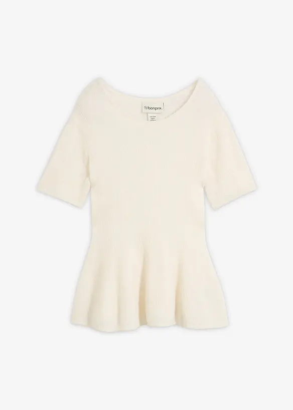 Wollpullover mit Schößchen in weiß von vorne - bonprix