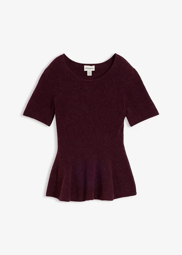 Wollpullover mit Schößchen in rot von vorne - bonprix