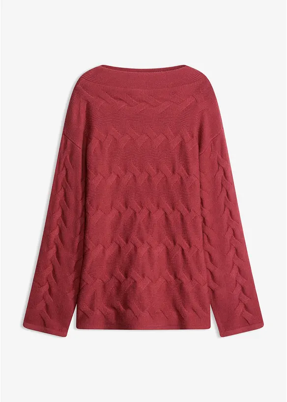 Strickpullover mit Zopfmuster in rot von vorne - bonprix