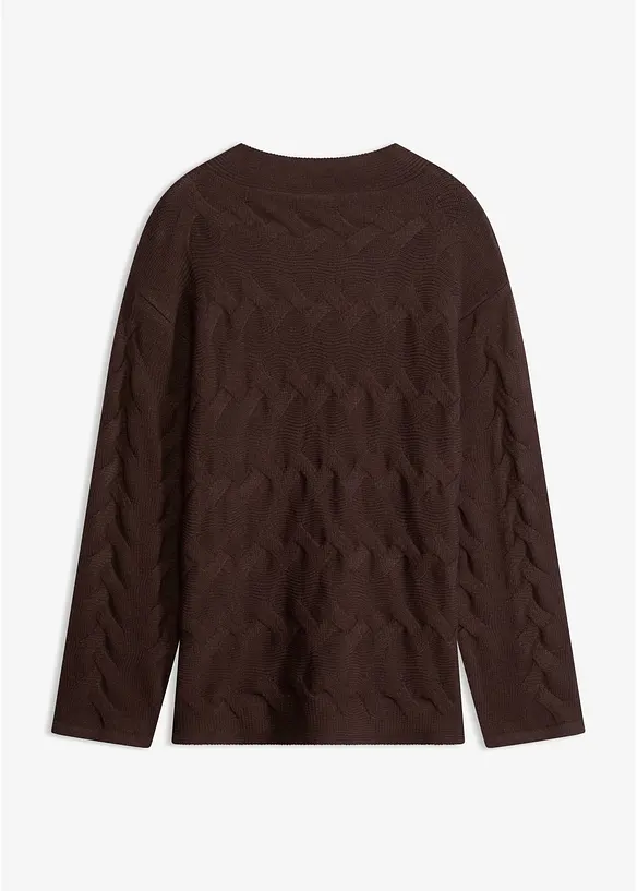 Strickpullover mit Zopfmuster in braun von vorne - bonprix