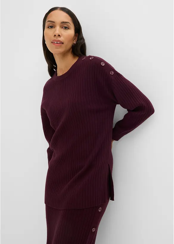 Viskose-Mix Pullover mit Deko Knopfleiste in rot von vorne (im Anschnitt) - bonprix Viskose-Mix Pullover mit Deko Knopfleiste in rot von vorne (im Anschnitt) - bonprix