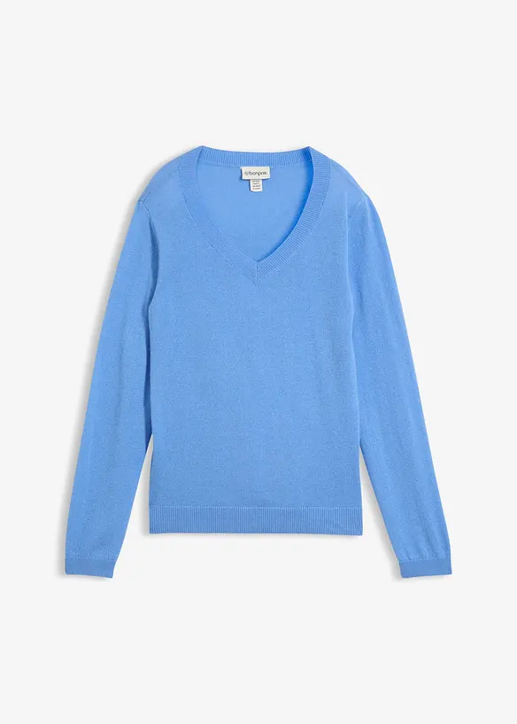 Pullover aus weichem Kaschmir-Mix mit Good Cashmere Standard® in blau von vorne - bonprix