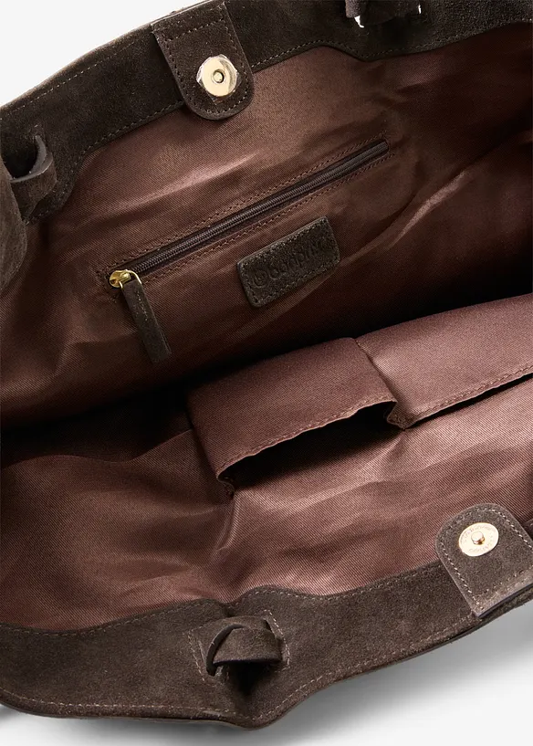 Shopper aus Veloursleder in braun geöffnet - bonprix