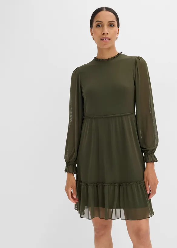 Jerseykleid aus feinem Mesh in grün von vorne (Totalaufnahme) - bonprix Jerseykleid aus feinem Mesh in grün von vorne (Totalaufnahme) - bonprix