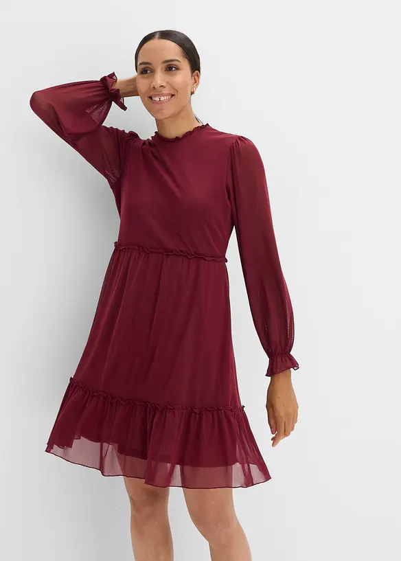 Jerseykleid aus feinem Mesh in rot von vorne (Totalaufnahme) - bonprix Jerseykleid aus feinem Mesh in rot von vorne (Totalaufnahme) - bonprix