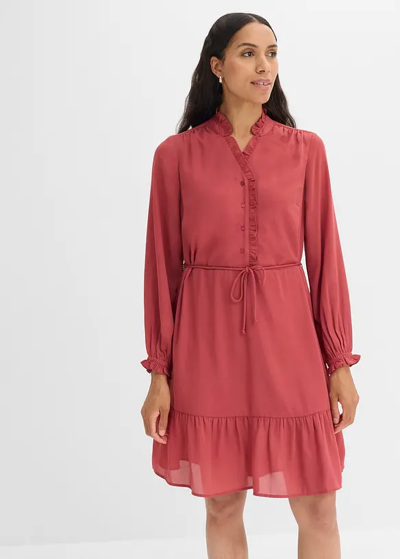 Ausgestelltes Volantkleid in rot von vorne (Totalaufnahme) - bonprix