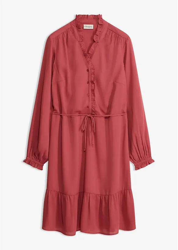 Ausgestelltes Volantkleid in rot von vorne - bonprix