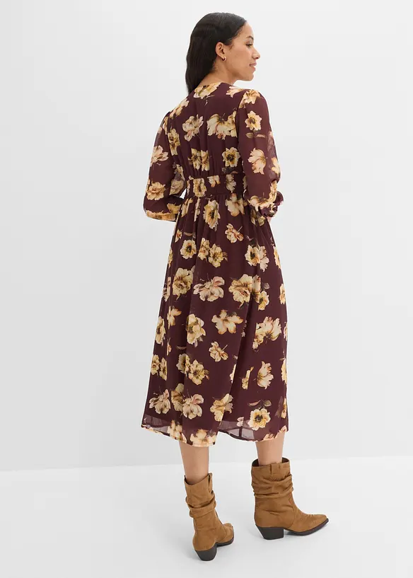 Bedrucktes Midikleid mit V-Ausschnitt in braun von hinten (Totalaufnahme) - bonprix Bedrucktes Midikleid mit V-Ausschnitt in braun von hinten (Totalaufnahme) - bonprix