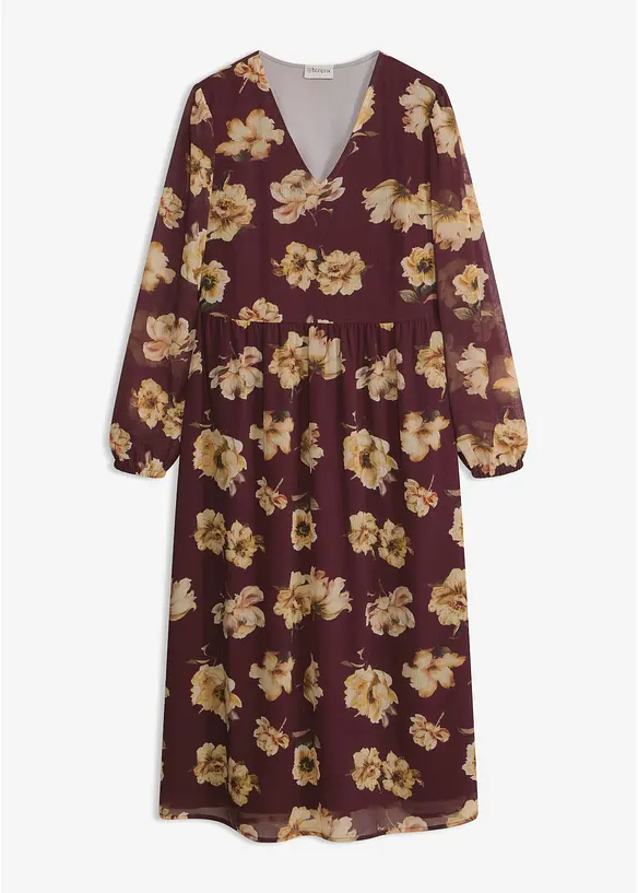Bedrucktes Midikleid mit V-Ausschnitt in braun von vorne - bonprix Bedrucktes Midikleid mit V-Ausschnitt in braun von vorne - bonprix