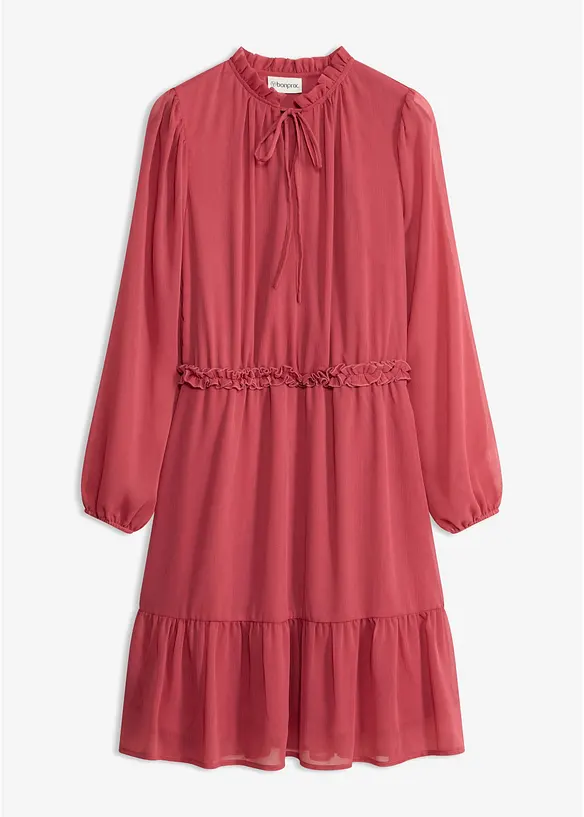Chiffonkleid mit Rüschendetails in rot von vorne - bonprix