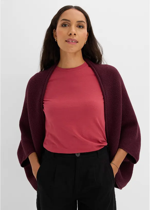 Strick-Cape Cardigan in rot von vorne (im Anschnitt) - bonprix Strick-Cape Cardigan in rot von vorne (im Anschnitt) - bonprix