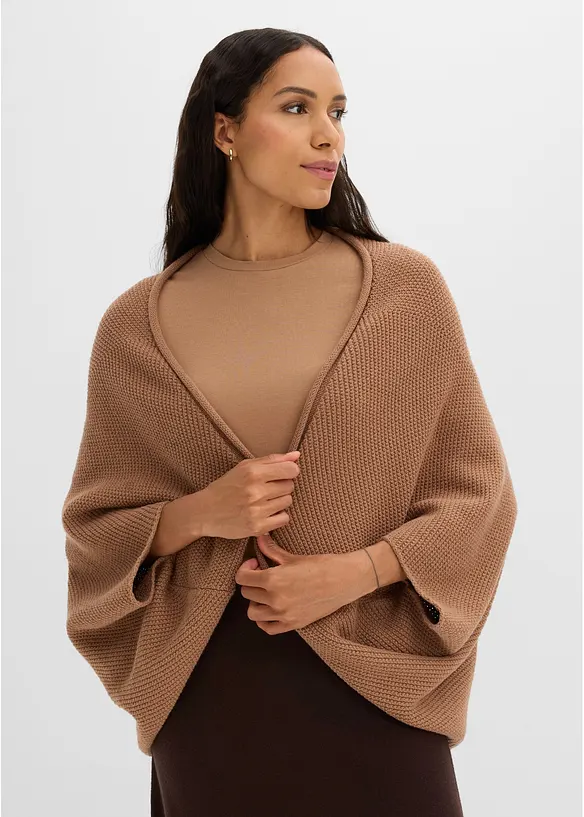 Strick-Cape Cardigan in braun von vorne (im Anschnitt) - bonprix Strick-Cape Cardigan in braun von vorne (im Anschnitt) - bonprix