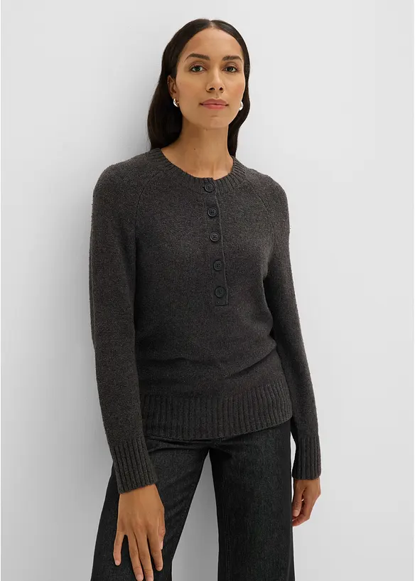 Pullover aus Baumwoll-Mix in grau von vorne (im Anschnitt) - bonprix Pullover aus Baumwoll-Mix in grau von vorne (im Anschnitt) - bonprix