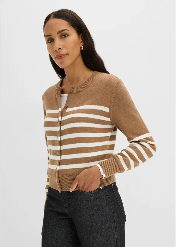 Verkürzte Strickjacke aus Baumwoll-Mix in braun von vorne (im Anschnitt) - bonprix Verkürzte Strickjacke aus Baumwoll-Mix in braun von vorne (im Anschnitt) - bonprix