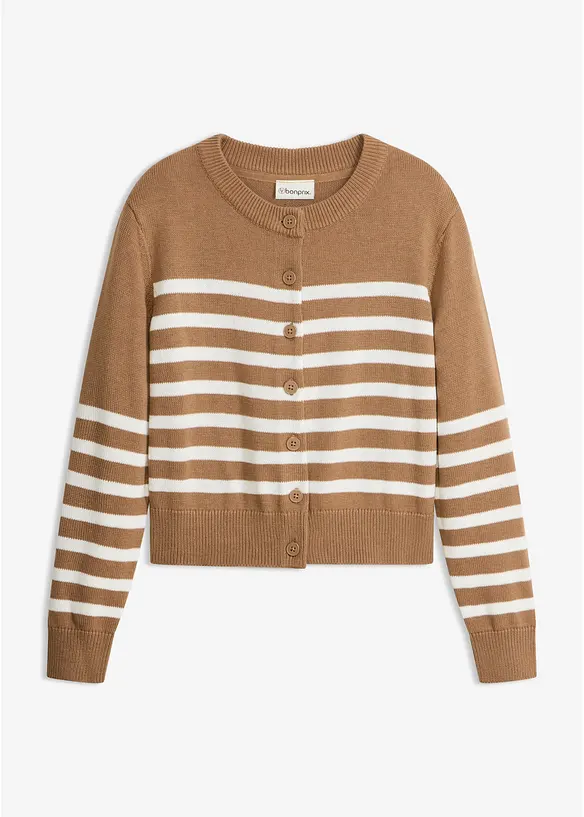 Verkürzte Strickjacke aus Baumwoll-Mix in braun von vorne - bonprix Verkürzte Strickjacke aus Baumwoll-Mix in braun von vorne - bonprix